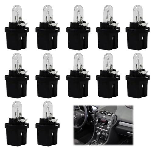 EuAcesry 12 Pcs Bombillas T5 B8.5D 12V 1,2W para Panel de Instrumentos, Luz Amarilla, Indicador Interior Panel de Coche