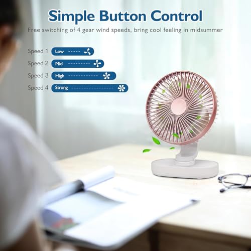 Image of TEKCOOL 4000mAh Rechargeable Desk Fan, Portable Table Fan,USB Fan, USB Battery Powered Quiet Personal Fan,4 Speed for Home Office Travel Outdoor(Rose)