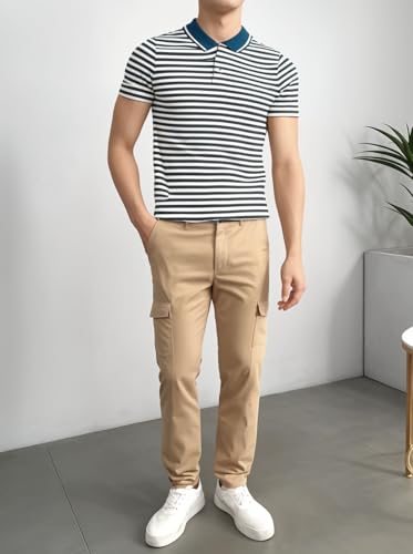 Image of Mack Jonney Men's Striped Cotton Rich Collar Neck T Shirt | Collar Tshirts | Half Sleeves | Striped-Regular Fit-MM485-nw