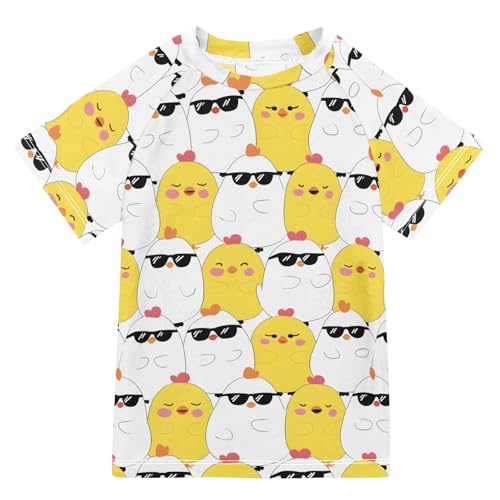ALAZA Kids Rash Guard Girls Boys Toddler Swim Shirts Short Sleeve Chicken Sunglasses UPF 50+ 3T