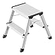 Hailo D60 StandardLine Alu Doppelstufen-Trittleiter - 2-stufiger Klapptritt mit Soft-Grip-Sohlen und Klappsperre - Arbeitshöhe bis 240 cm - Gewicht 2 kg - Silber