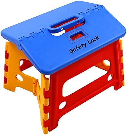 Kids Folding Step Stool for Toddlers Bathroom Sink – Safety Lock to Stable（1 Pack = Red+Blue）