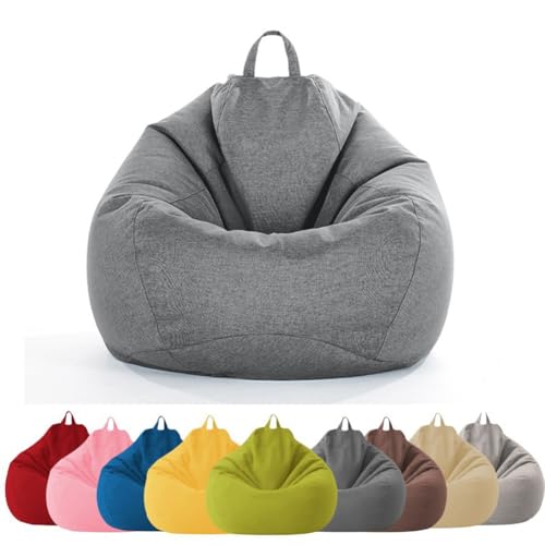 MOTTK Funda para puf (sin relleno), tumbona perezosa, silla de almacenamiento para leer y dormir, funda de puf de almacenamiento de animales de peluche con cremallera rellenable (gris claro, 70 x 80