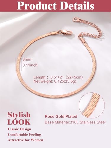 Image of FOCALOOK 14K Gold Plated Anklets for Women Waterproof Plus Size Ankle Bracelet 8.5-10.5 Inch Adjustable Mariner /Figaro /Flat Snake /Cuban Link Chain Anklet Jewelry for Summer Beach Holiday