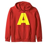 Buchstabe A gelb Streifenhörnchen Kostüm Gruppen Karneval A Kapuzenjacke