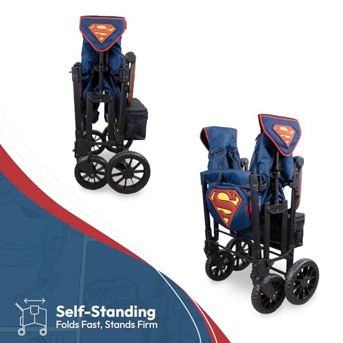 Image of WONDERFOLD W4 Luxe Pro Special Edition Superman Stroller Wagon (4 Seater) - Collapsible Wagon Stroller with Seats with 5-Point Harnesses, Easy Access Zipper Door, and Removable Sun Canopy