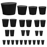 Zorfeter 26 PCS Solid Rubber Stoppers, 11 Assorted Sizes(000# - 8#) Tapered Lab Bungs Black Corks, Odor...