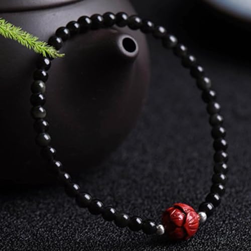 Bracelet obsidienne noire et cinabre de 4 mm, le cadeau idéal pour souhaiter la bonne chance