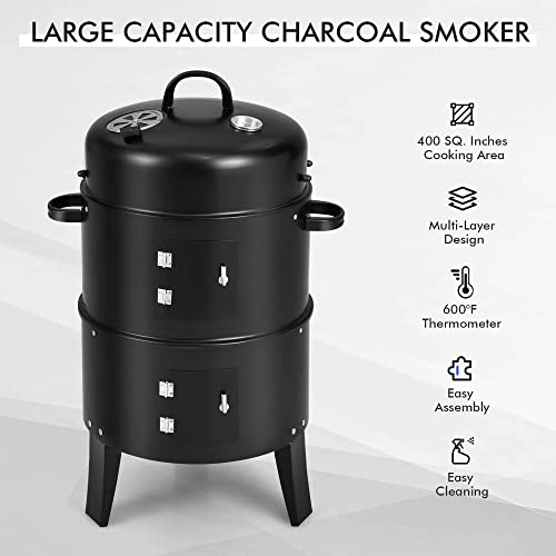 3-In-1 Vertical Charcoal Smoker Portable Bbq Smoker Grill With Detachable 2 Layer #TOP2