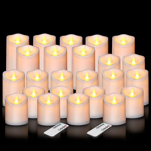 Image of Artmarry Flameless Candles Outdoor Indoor Pillars Battery Operated Flickering Candles Include 10-Key Remote Timer 400+ Hours by 2 AA Batteries (White Candle - Warm Light, 3 inch D x 4 inch|5 inch|6 inch H - 24 Pack)