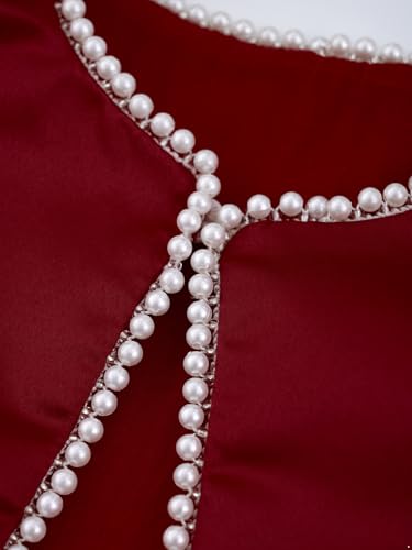 Sywiyi Kids Satin Long Sleeve Bolero Faux Pearl Trim Girls Shrug Flower Girl Dress Coat Jacket Cardigan4