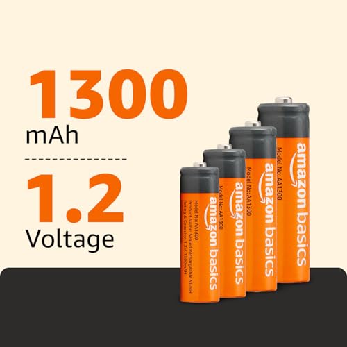Image of Amazon Basics AA Rechargeable Batteries | 1300 mAh with 1.2 V Power| Ni-MH Batteries (Pack of 4)