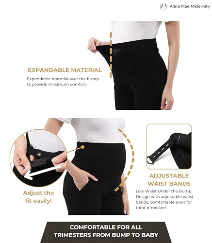 Maternity Pants Work Over The Belly with Pockets, Womens Pregnancy Dress Pants Office Clothes Trousers Stretch Summer3