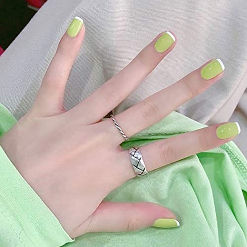 Sethexy French False Nails Green Short Square Acrylic Art Nail Tips 24Pcs Full Cover Press on Fake Nails for Women and Girls