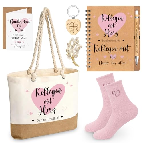 Cadeau pour collègues : coffret retraite femme avec sac tissu et carnet