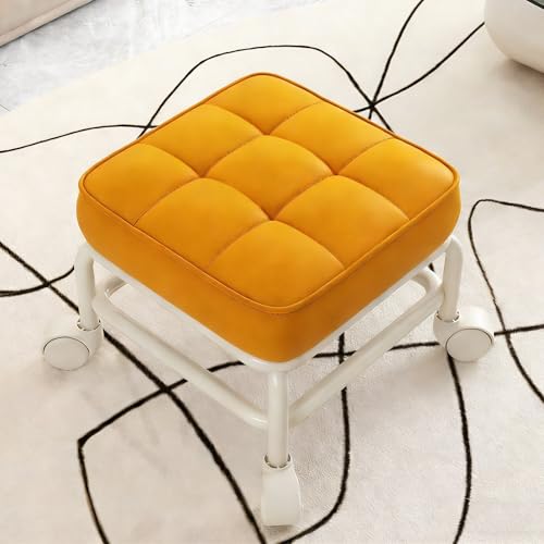 CYQQRDZSW Mechanic Stool with Wheels, Silent Low, Mobile Garage Sitting, for Changing Shoes, Applying Makeup, Cleaning, Massage, and Home Use(Yellow)