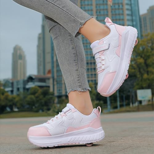 Kids Roller Skates Shoes Sneakers for Boys & Girls, Skateboarding Shoe Fashion Parkour Shoes with 4-Wheels Unisex Retractable Skating Shoes for Adolescents Park Sports Walking2