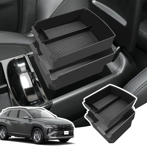 LANGBEAN Double-Layer Center Console Armrest Organizer for 2026 2025 Hyundai Tucson(Limited)/Tucson Hybrid/Tucson Plug-in Hybrid, 2026 2025 Hyundai Tucson accessories-ONLY Fit Electronic Shift