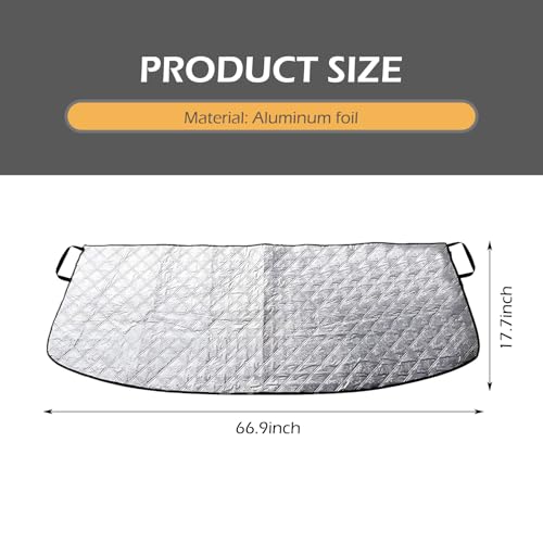Image of MLY Car Front Windshield Rain Trough Cover, All Season Block Fallen Leaves Dust Frost Protector, Foldable Sunshade with Elastic Belt, 66.9 inch x 17.7 inch Car Hood Shield Windshield Cover Outside (Silver)