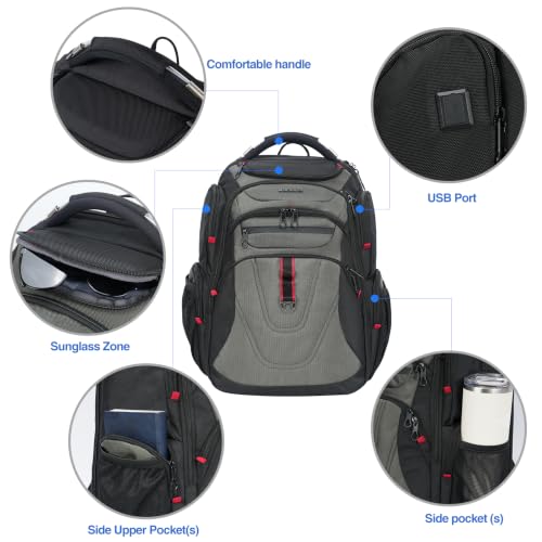 Image of KROSER TSA Friendly Travel Laptop Backpack 17.3 inch XXXL Gaming Backpack Water-Repellent College Daypack Business Backpack with RFID Pockets & USB Port for Men /Women-Black /Army Green