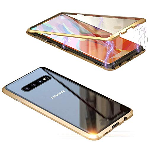 Custodia Compatibile con Samsung Galaxy S10 Plus Magnetica Cover 360 Gradi Protezione[Adsorbimento Magnetico]Bumper in Metallo Ultra Sottile Cassa Schermo Intero Trasparente Vetro Temperato Cover