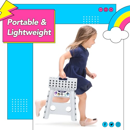 Image of Delxo Folding Step Stool 13 inch 2 Pack,300 Lbs Step Stool for Kids&Adults | Foldable Step Stool,Non-Slip Foot Stools with Handle Lightweight Collapsible stools for Kitchen,Bathroom,Bedroom,Garden White