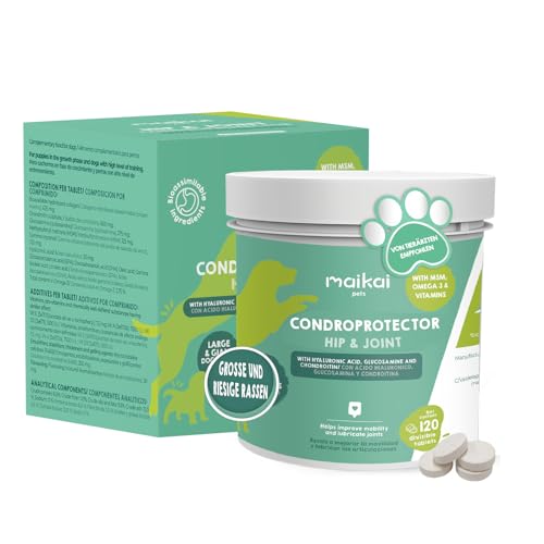 MAIKAI Gelenktabletten für Hunde Große und Riesige – 120 Tabletten Gelenk Entzündungshemmend Hochdosiertes Glucosamin Chondroitin MSM + Hyaluronsäure für Maximale Gelenkgesundheit