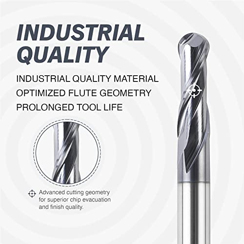Image of ZahyoX 3 /8 inch Ball Nose End Mill, TiAlN Coated Solid Carbide Upcut Spiral CNC Router Bit, 3 /8 inch Diameter, 3 /16 inch Radius,1 inch Cutting Length, 2-1 /2 inch Overall Length, 2 Flutes, CNC Cutter Milling Tool
