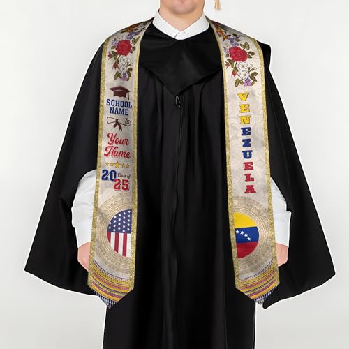 Mostefy Personalized Venezuelan Graduation Stole Sash 2025, Custom Venezuela Grad Sash,Honor Stole for Graduation Students4