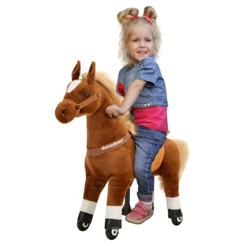 Miweba Poney Amadeus | Cheval à Bascule - Jouet à Bascule - Cheval pour Enfants - Poney en Peluche à roulettes - Jouet à chevaucher - Peluche - Jouet...