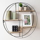 OHS Round Shelf for Wall, Mounted Shelves for Living Room Home Office Bedroom Modern Circular Decorative Display Wall Shelves Easy Installation Metal Frame - Black/Light Wood, 50 x 50 x 10cm