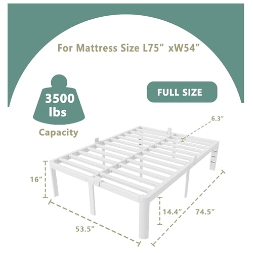 ITIMIDI 16 Inch White Full Size Bed Frames, Heavy Duty Steel Support 3500 LBS, Metal Full Size Platform Bed Frame with Large Storage Space, No Box Spring Needed, Noiseless, Easy Assembly by ITIMIDI - Image 2