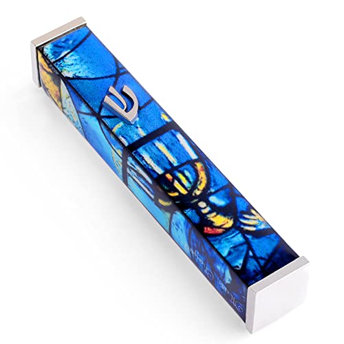 Suri Mezuzah Case With Marc Chagall Painting, 4" Aluminium Self Stick Mezuzah With Scroll For Door, Jewish Mezuza Cover For Indoor And Outdoor… (Blue) #TOP1