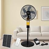 Mofgoe Ventilatore a piantana con Telecomando, Ventilatore da Pavimento Ricaricabile a energia Solare con Pannello Solare, 4 velocità, Altezza Regolabile, per Garage, Magazzino, all'aperto,Nero