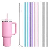 10 Unidades Pajitas de Plástico Reutilizables, Pajitas Transparentes para Vasos de Viaje de 30 cm con 2 Cepillos de Limpieza, Straws Plastic Brillantes para Vasos Stanley, Batidos, Zumos y Cócteles