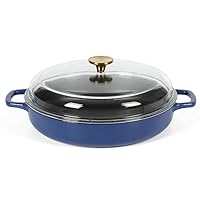 Sur La Table Kitchen Essentials Supper Club 3.75 Quart Enamel Cast Iron All In One Multi-Purpose Non-Toxic Nonstick Braiser Pan W/Borosilicate Glass Lid - Blue