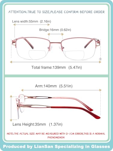 Image of LianSan Metal Zero Top Progressive Multifocus Reading Glasses - for Women Half-Rim Blue Light Blocking Readers Clear Top
