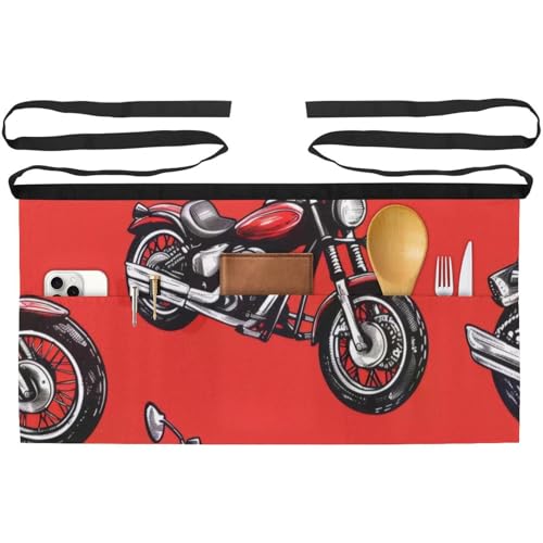 Tablier court de cuisine rouge moto idéal pour vos ateliers pâtisserie en famille