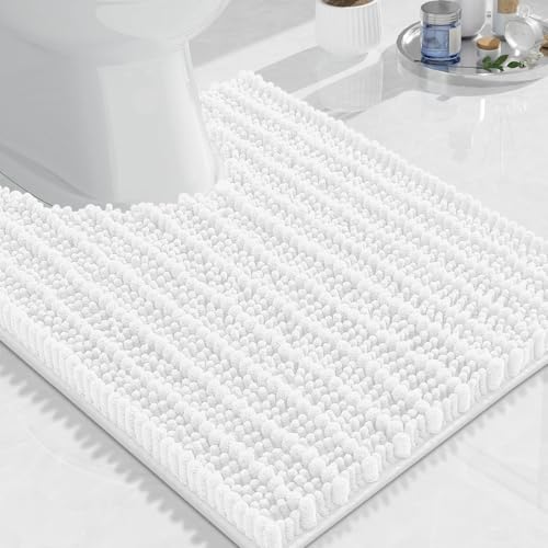 Image of Arotive Luxury Toilet Rugs U-Shaped 24x20, Extra Soft Thick Absorbent Shaggy Chenille Bath Rugs, Machine Wash Dry, Bath Mat for Toilet Base, Tub and Shower, Home Decor Accessories, White