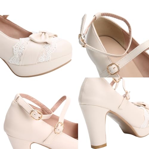 Image of FOREADA Mary Janes for Women Platform Heels Bow Kawaii Shoes Vintage Dress Pumps