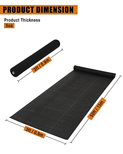 Domenow 5oz Weed Barrier Landscape Fabric-Durable & Heavy Duty Weed Block Gardening Mat, Eco-Friendly & Convenient Design for Soil Stabilization, Landscaping, Weed Barrier(3ft x 50ft) - Thumbnail 7