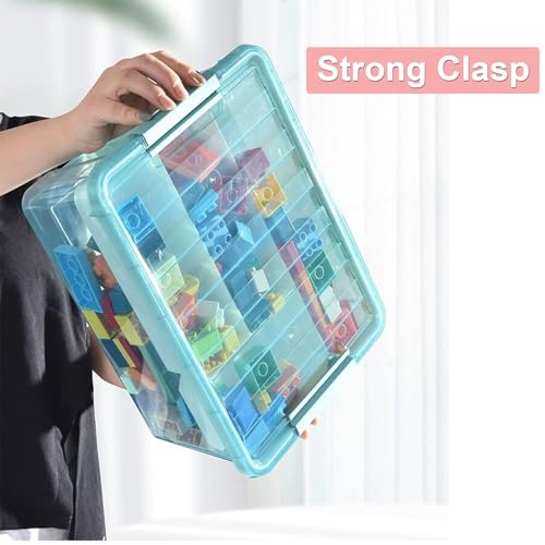 Image of Large Plastic Storage Box with Removable Tray Caddy Clear Art Supply Organizer Playroom Container Organizer Plastic Storage Bin with Lid for Bead Crayon Tool Sewing Supplies (Orange)