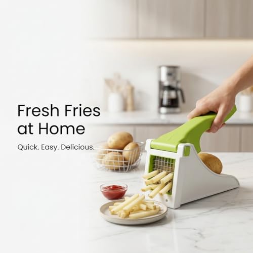 Image of French Fries Cutter Machine | Potato Chips Cutter & Vegetable Chopper | Manual French Fry Cutter for Potato, Carrot & Cucumber | Kitchen Slicer (Pack of 1)