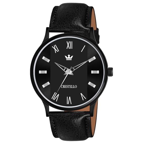 Image of CRESTELLO Faux Leather Strap Analog Wrist Watch for Men (Black /Blue /Green /Brown /Silver Dial) | CR-WT044