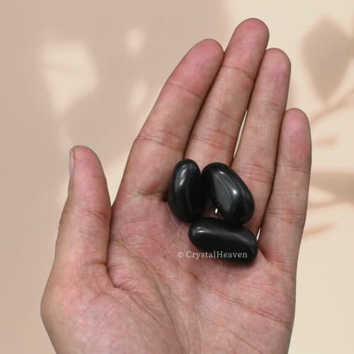Image of Certified Black Agate Crystal Healing Tumbled Stone, Natural Polished Crystals for DIY Crafts, Manifestation, Meditation, Pooja Feng Shui and Reiki Healing (30 Grams)