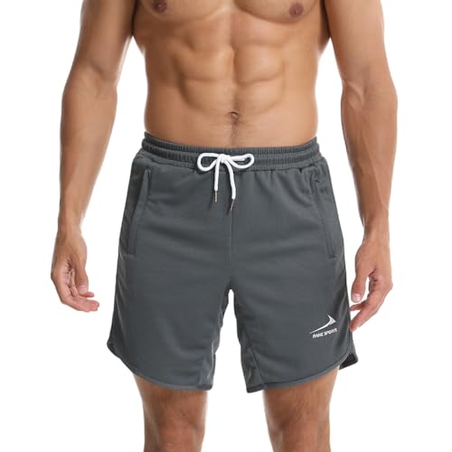 Men's Sports Shorts Running Gym Training Shorts with Zipper Pockets Gray/with Towel Loop S - Image 3