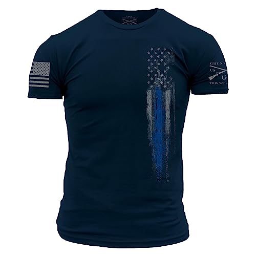 Grunt Style Blue Line Flag Mens T-Shirt (Large Navy)