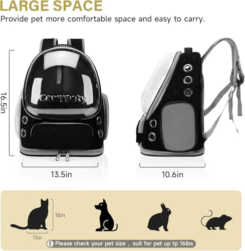 Image of Cat Backpack Carrier, Breathable Cat Carrier Pet Backpack for Kitty Small Dog Up to 15Lbs, Transparent & Foldable Pet Carrier for Travel Hiking (Black., M)