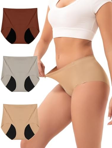 INNERSY Light Flow Period Underwear for Women Reusable Quick Dry Panties 3-Pack(X-Large,Brick Mist)