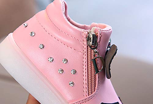 Toddler Girls 𝗥hinestone Light Up Sneaker Baby High Top Slip On Rubber Bottom Zipper Cute Flashing Luminous Shoes3